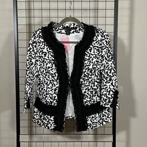 Marisa Christina Black and White Ruffle-Trim Blazer